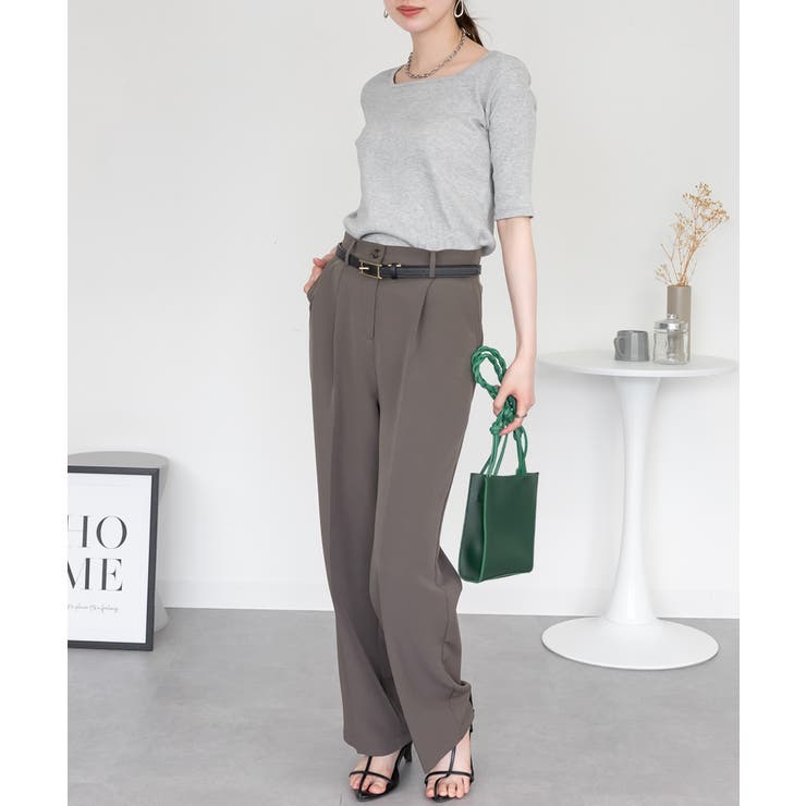 スクエアネック5分袖コットンリブTシャツ | atONE | 詳細画像17 