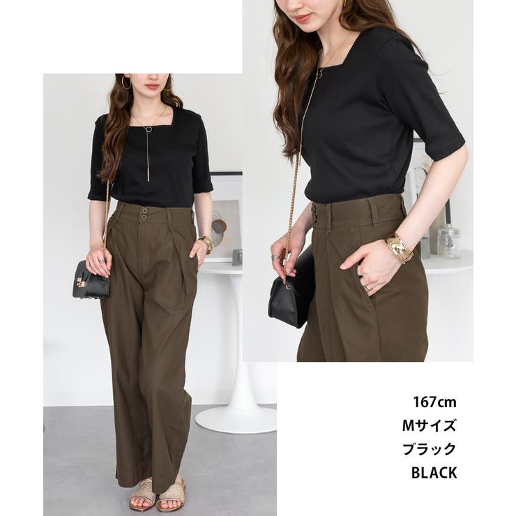 スクエアネック5分袖コットンリブTシャツ | atONE | 詳細画像19 