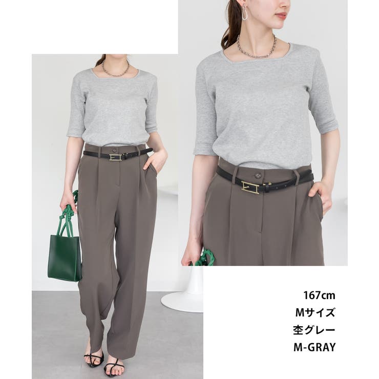 スクエアネック5分袖コットンリブTシャツ | atONE | 詳細画像21 