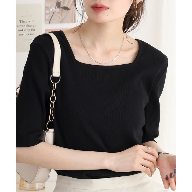 スクエアネック5分袖コットンリブTシャツ | atONE | 詳細画像30 