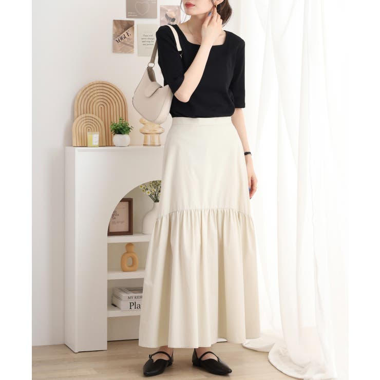 スクエアネック5分袖コットンリブTシャツ | atONE | 詳細画像31 