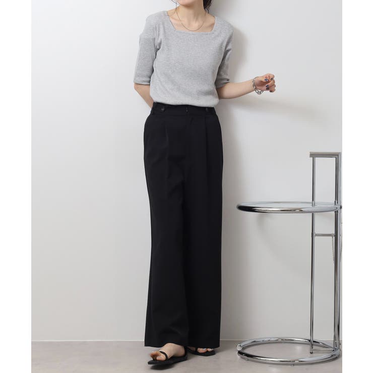 スクエアネック5分袖コットンリブTシャツ | atONE | 詳細画像41 