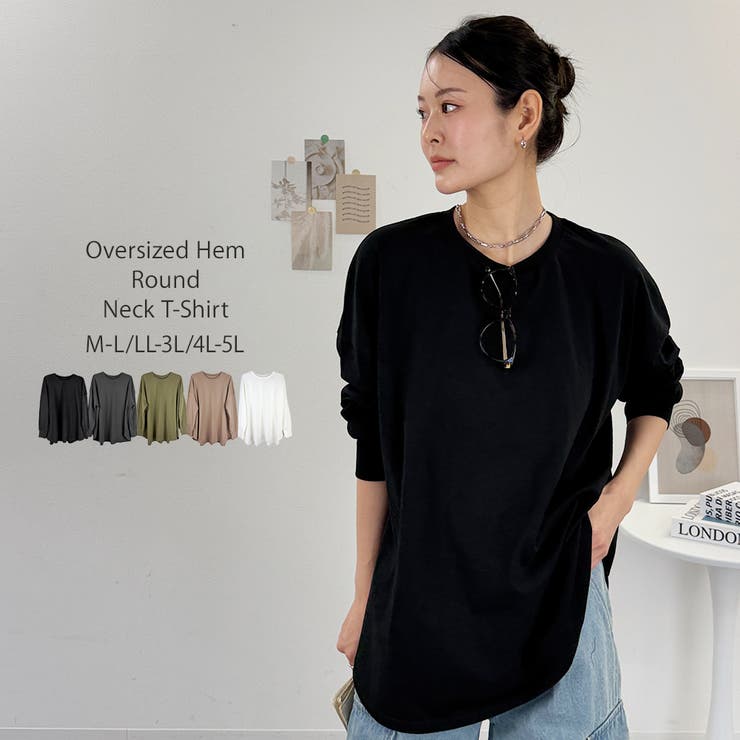 ブラック | オーバーサイズ裾ラウンドカットソー | atONE