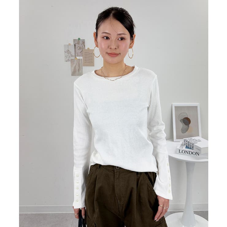 袖口ボタンリブロングTシャツ | atONE | 詳細画像10 