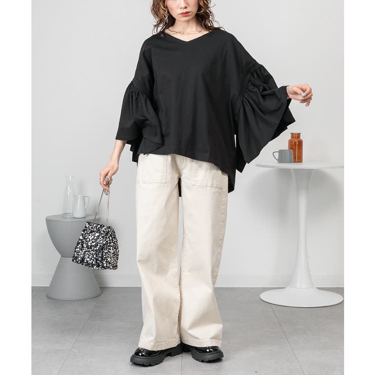 ドロップショルダーギャザースリーブカットソー | atONE | 詳細画像9 