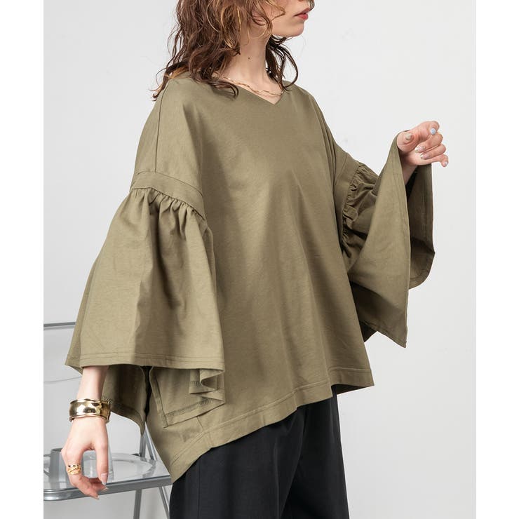 ドロップショルダーギャザースリーブカットソー | atONE | 詳細画像21 