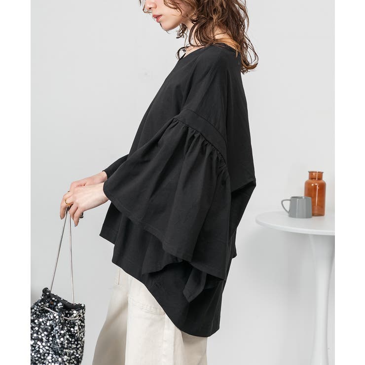 ドロップショルダーギャザースリーブカットソー | atONE | 詳細画像7 