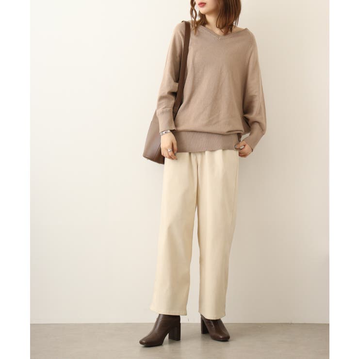 Vネックドルマン綿ニット プルオーバー セーター | atONE | 詳細画像35 