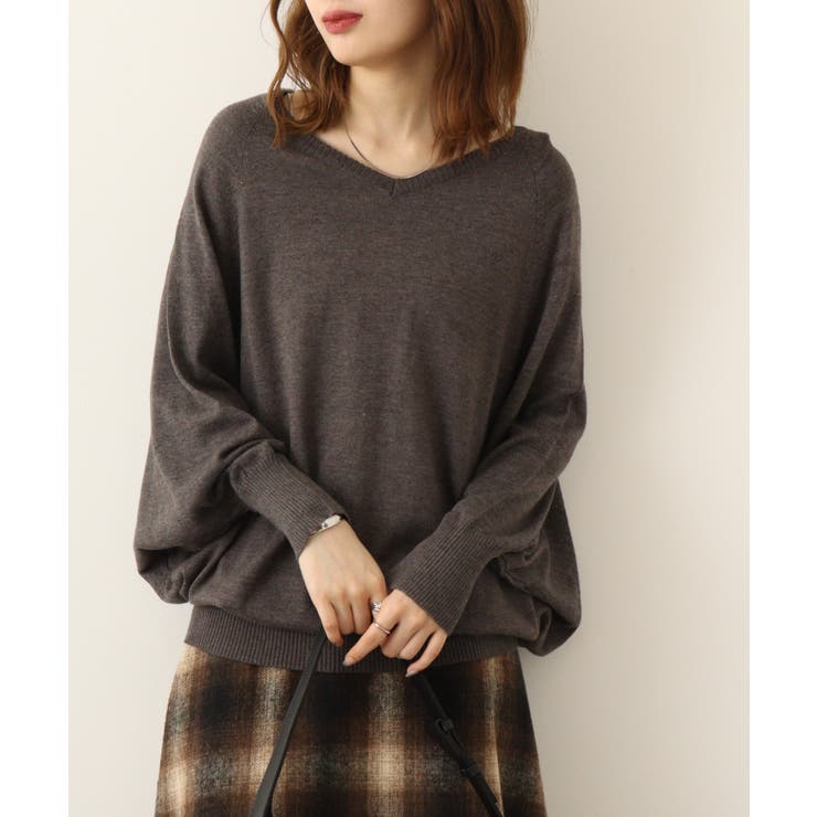 Vネックドルマン綿ニット プルオーバー セーター | atONE | 詳細画像6 