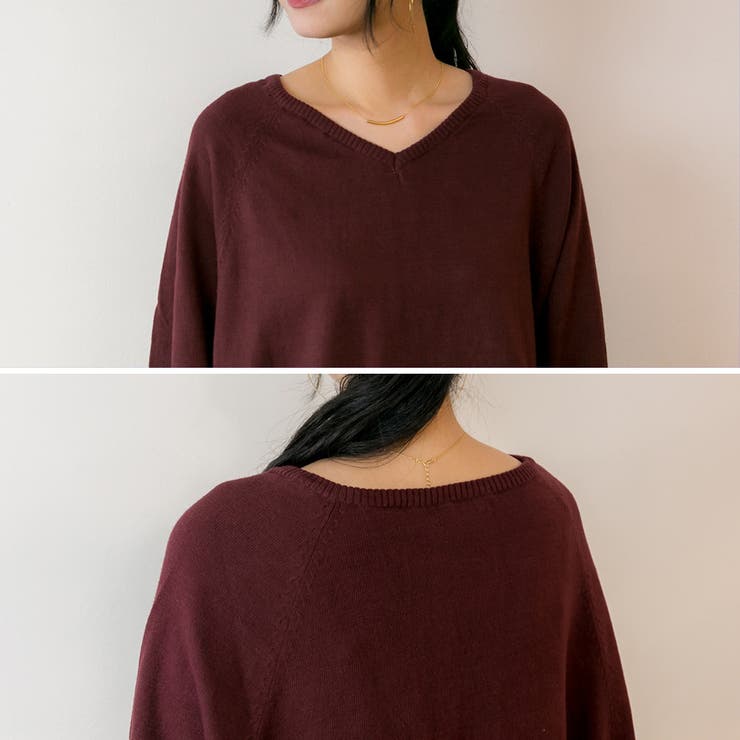 Vネックドルマン綿ニット プルオーバー セーター | atONE | 詳細画像10 