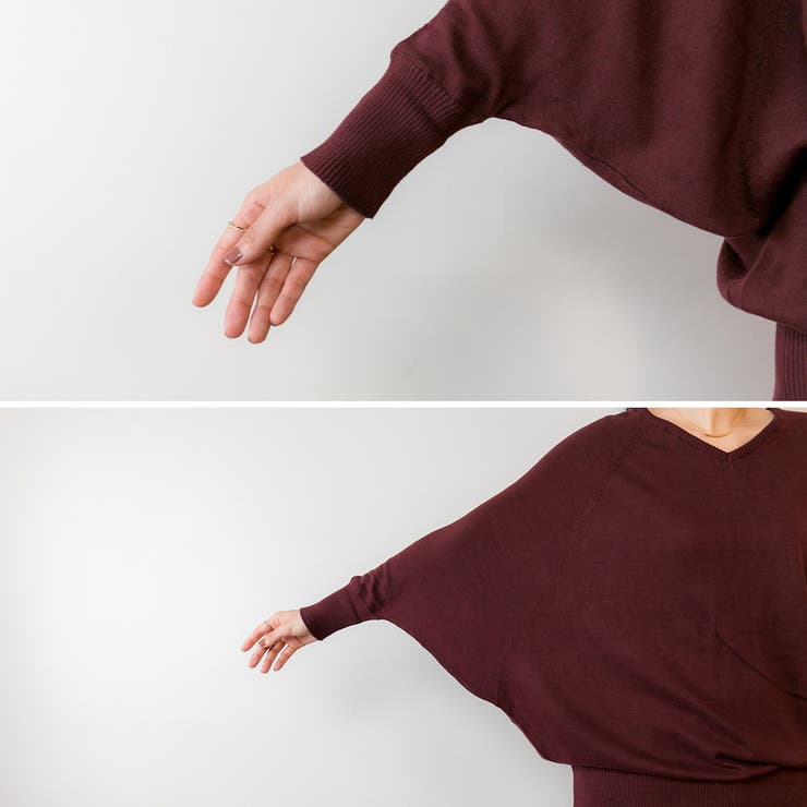 Vネックドルマン綿ニット プルオーバー セーター | atONE | 詳細画像11 