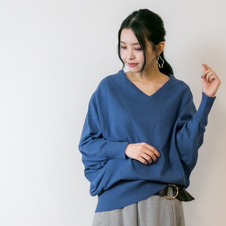 Vネックドルマン綿ニット プルオーバー セーター | atONE | 詳細画像18 