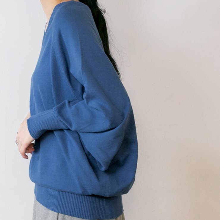 Vネックドルマン綿ニット プルオーバー セーター | atONE | 詳細画像19 