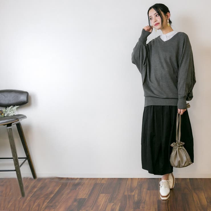 Vネックドルマン綿ニット プルオーバー セーター | atONE | 詳細画像30 