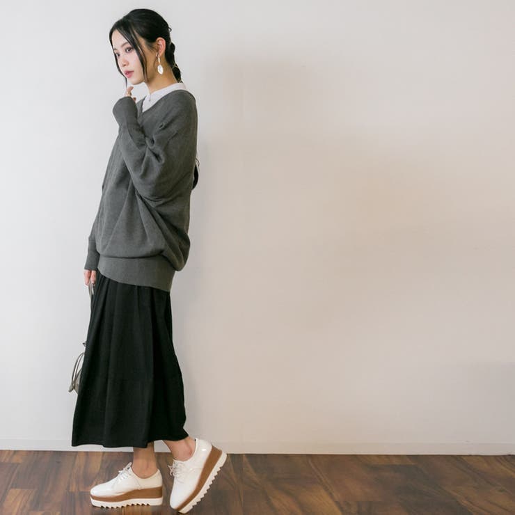 Vネックドルマン綿ニット プルオーバー セーター | atONE | 詳細画像31 