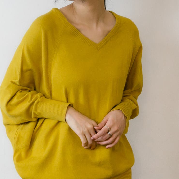 Vネックドルマン綿ニット プルオーバー セーター | atONE | 詳細画像36 