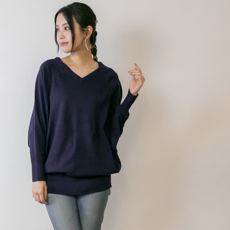 Vネックドルマン綿ニット プルオーバー セーター | atONE | 詳細画像39 