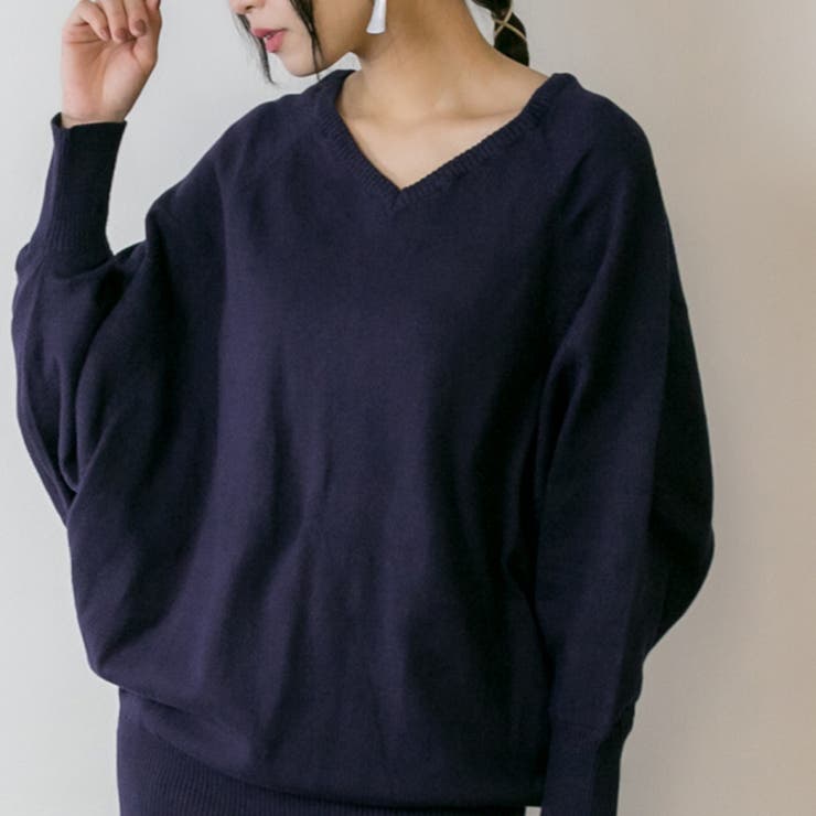 Vネックドルマン綿ニット プルオーバー セーター | atONE | 詳細画像40 