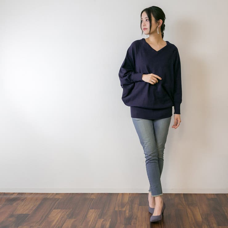 Vネックドルマン綿ニット プルオーバー セーター | atONE | 詳細画像42 