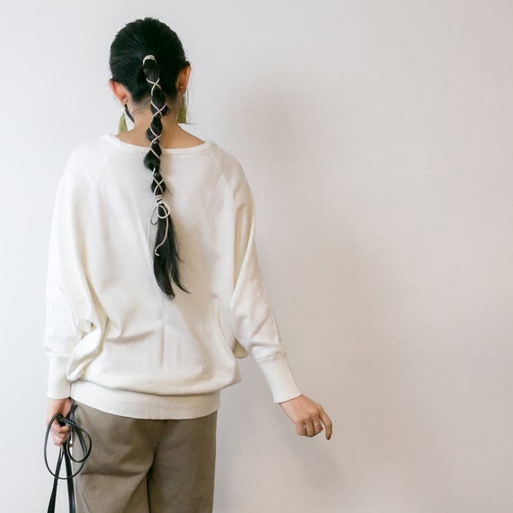 Vネックドルマン綿ニット プルオーバー セーター | atONE | 詳細画像46 