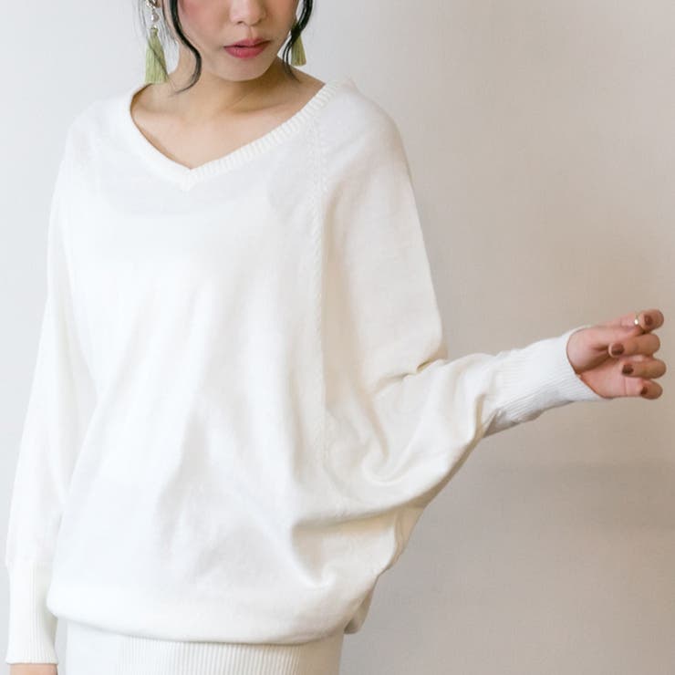 Vネックドルマン綿ニット プルオーバー セーター | atONE | 詳細画像47 
