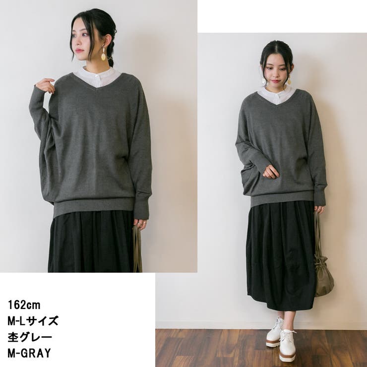 Vネックドルマン綿ニット プルオーバー セーター | atONE | 詳細画像5 