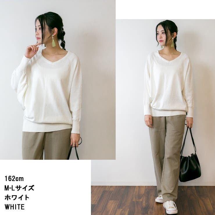 Vネックドルマン綿ニット プルオーバー セーター | atONE | 詳細画像8 