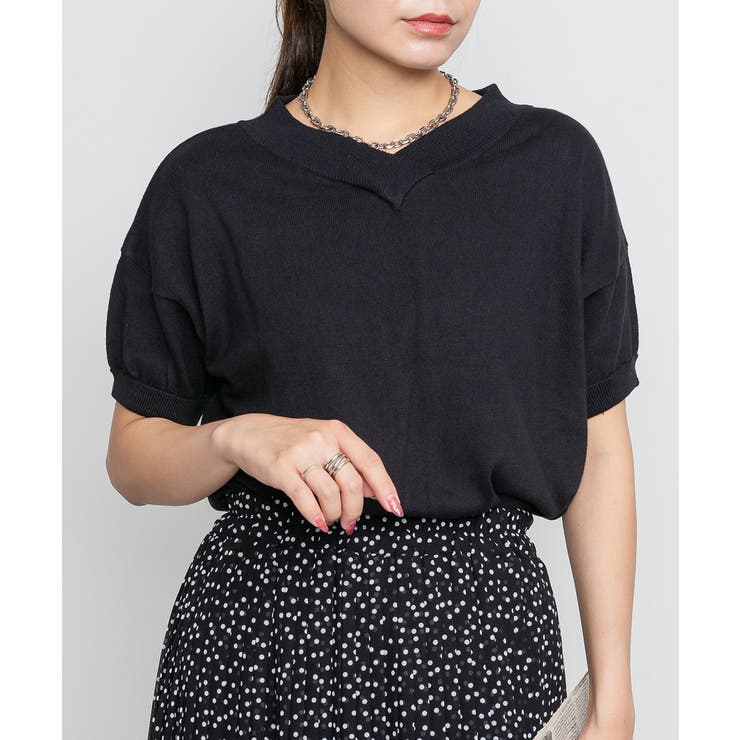 Vネックドルマン半袖綿ニット セーター カーディガン | atONE | 詳細画像9 