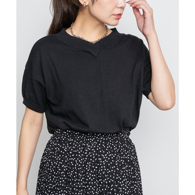 Vネックドルマン半袖綿ニット セーター カーディガン | atONE | 詳細画像10 