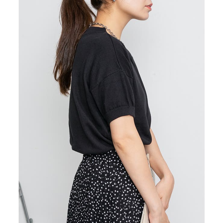 Vネックドルマン半袖綿ニット セーター カーディガン | atONE | 詳細画像11 