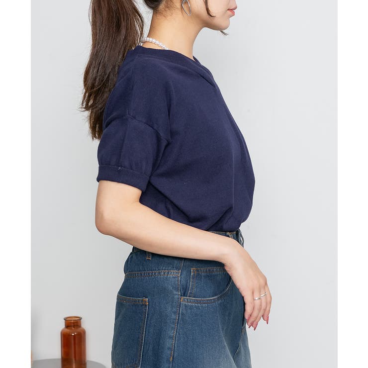 Vネックドルマン半袖綿ニット セーター カーディガン | atONE | 詳細画像18 