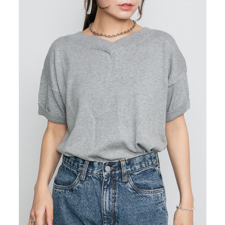 Vネックドルマン半袖綿ニット セーター カーディガン | atONE | 詳細画像23 