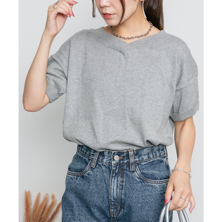 Vネックドルマン半袖綿ニット セーター カーディガン | atONE | 詳細画像24 