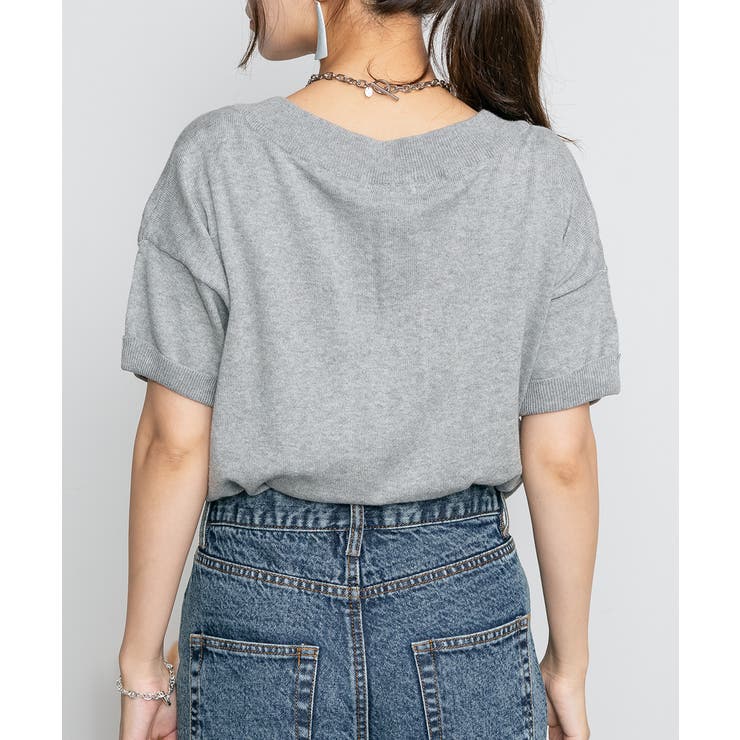 Vネックドルマン半袖綿ニット セーター カーディガン | atONE | 詳細画像26 