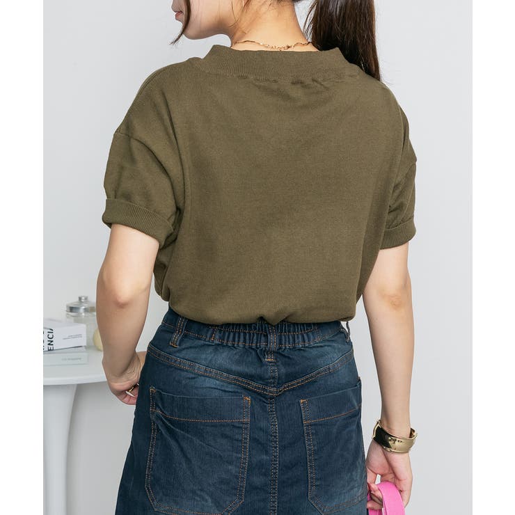 Vネックドルマン半袖綿ニット セーター カーディガン | atONE | 詳細画像33 