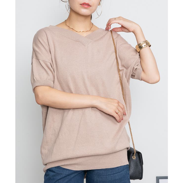 Vネックドルマン半袖綿ニット セーター カーディガン | atONE | 詳細画像37 