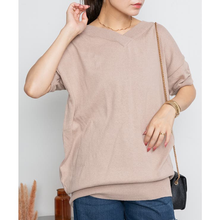 Vネックドルマン半袖綿ニット セーター カーディガン | atONE | 詳細画像38 