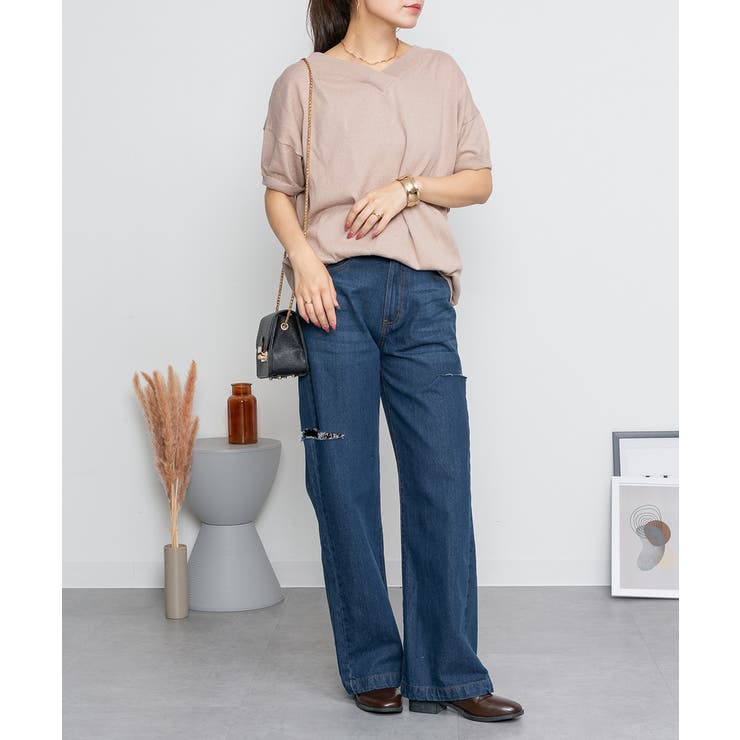 Vネックドルマン半袖綿ニット セーター カーディガン | atONE | 詳細画像41 