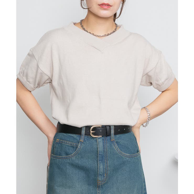 Vネックドルマン半袖綿ニット セーター カーディガン | atONE | 詳細画像45 