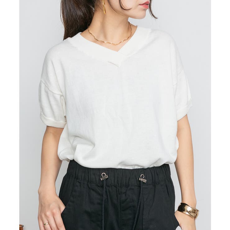 Vネックドルマン半袖綿ニット セーター カーディガン | atONE | 詳細画像51 