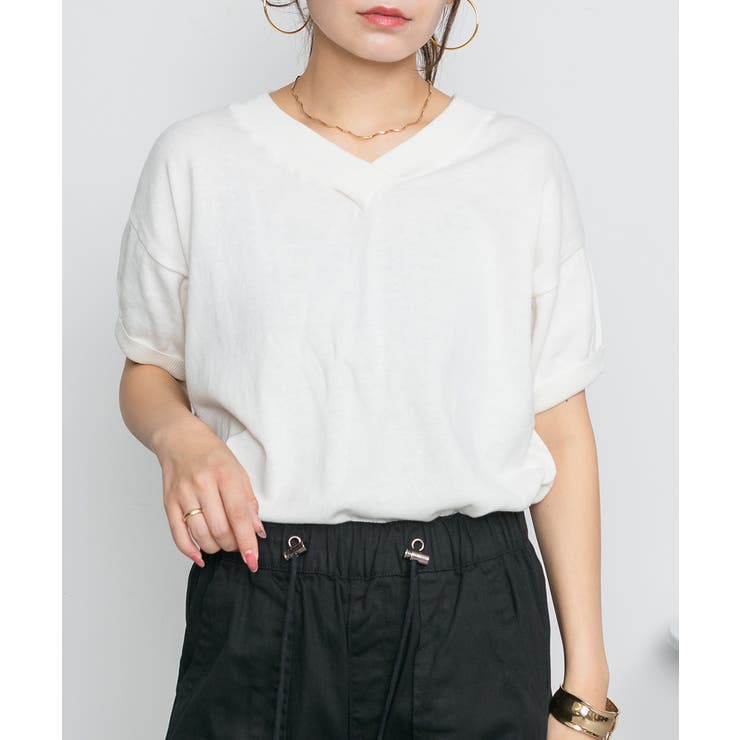 Vネックドルマン半袖綿ニット セーター カーディガン | atONE | 詳細画像52 