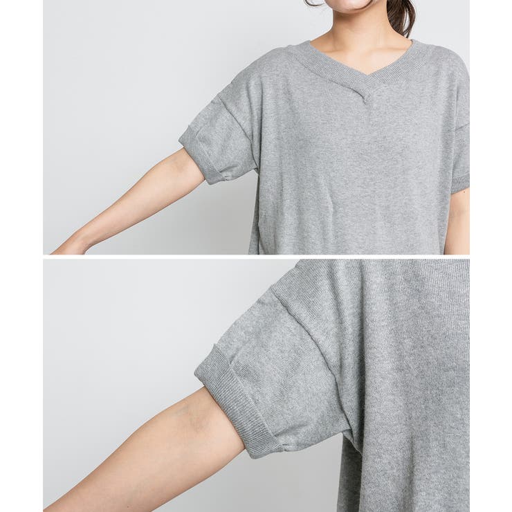 Vネックドルマン半袖綿ニット セーター カーディガン | atONE | 詳細画像61 