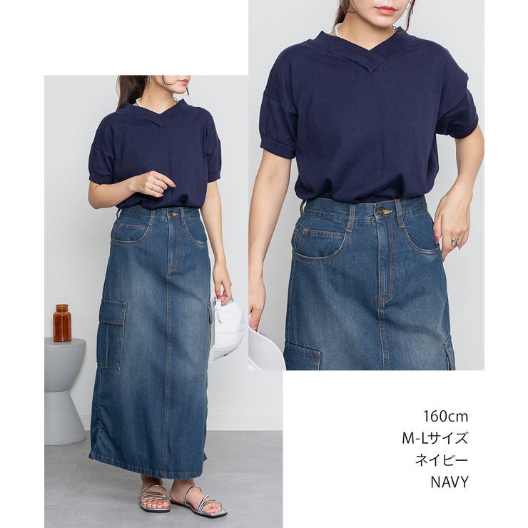 Vネックドルマン半袖綿ニット セーター カーディガン | atONE | 詳細画像2 