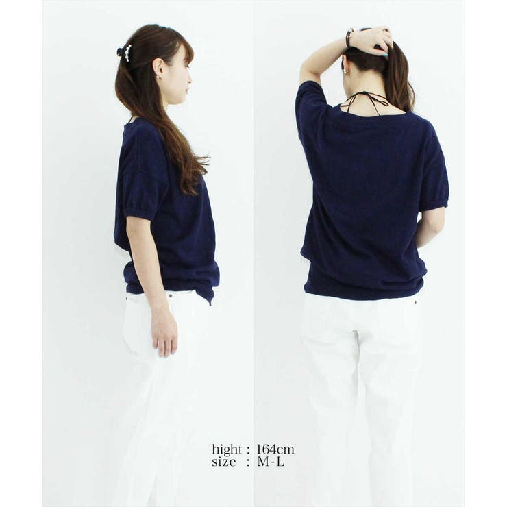 Vネックドルマン半袖綿ニット セーター カーディガン | atONE | 詳細画像2 