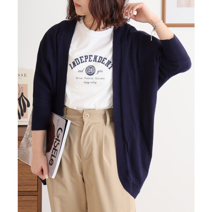 ネイビー | 綿ニットドルマンカーディガン トップス 夏服 | atONE