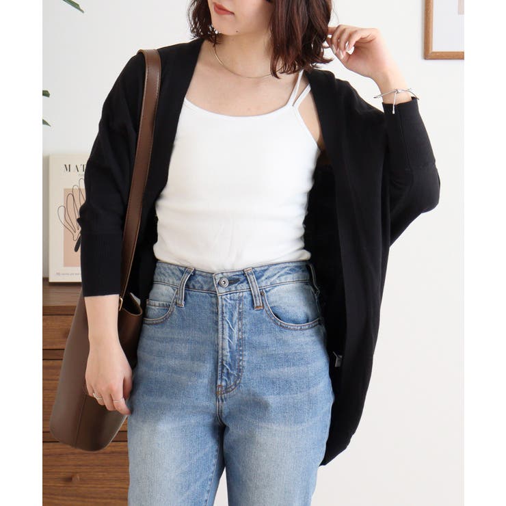 ブラック | 綿ニットドルマンカーディガン トップス 夏服 | atONE