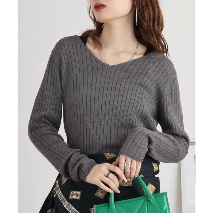 杢グレー | Vネックリブニット | atONE