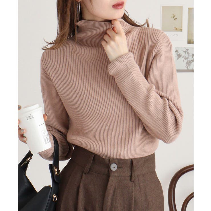 グレーベージュ | タートルネックリブニット | atONE