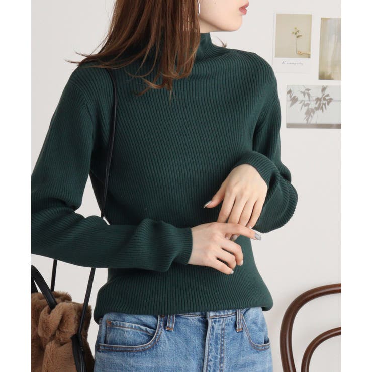 ダークグリーン | タートルネックリブニット | atONE