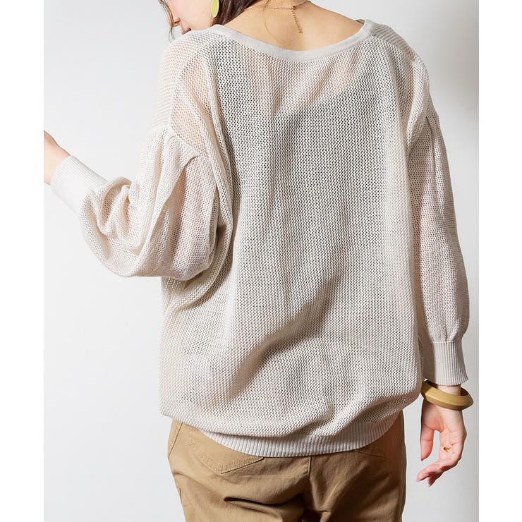 メッシュ編みVネックカーディガン サマーニット | atONE | 詳細画像16 